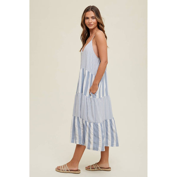 Trystan Tiered Multi-Striped Midi Dress