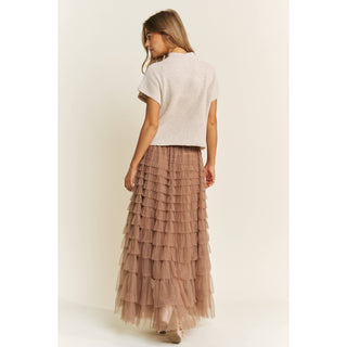 The Valentine -CASCADING TULLE MESH TIERED MAX SKIRT