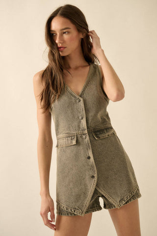 The Dani Denim Vest Sleeveless Romper