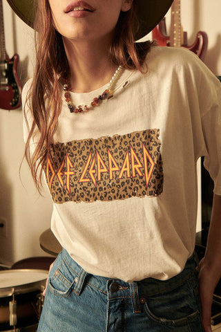 Def Leppard Leopard Print Oversized Graphic Tee