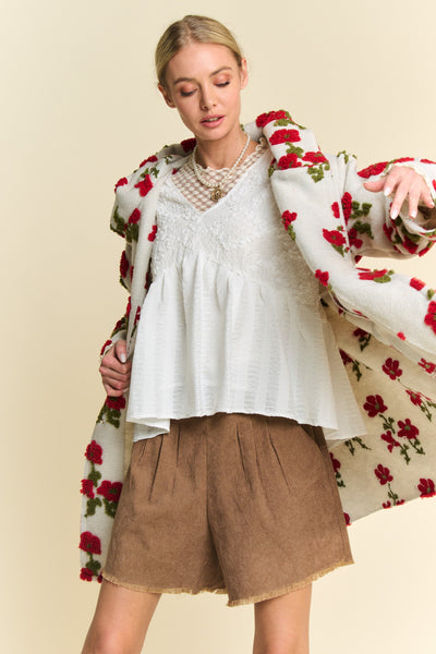 Garden Chunky Embroidered Long Sleeve Hoodie Coat