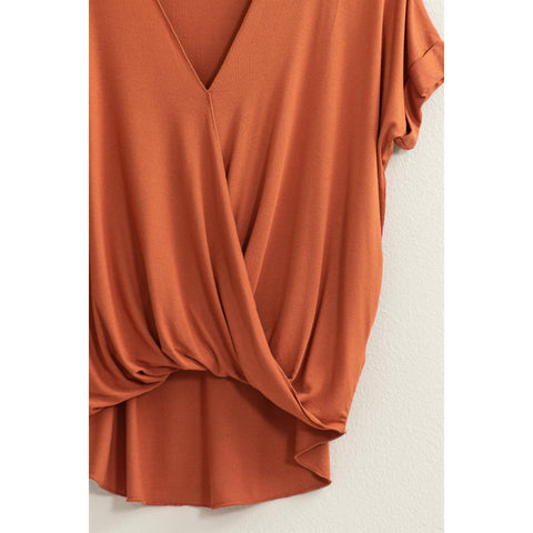 Perri Surplice Oversized Top- Baked Clay