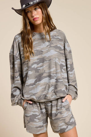 RELAXED FRENCH TERRY TEE WITH PUFFED SLEEVES