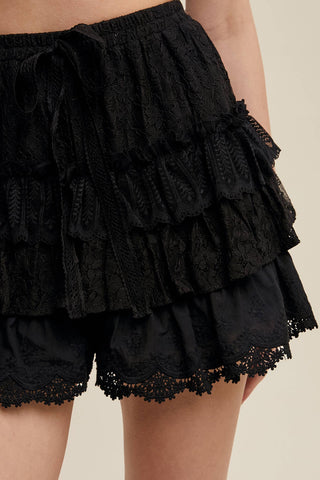 The Lace Tiered Shorts with Ruffle Details