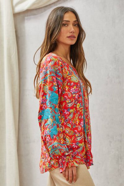 Tunic Top Features Long Sleeves With Embroidery