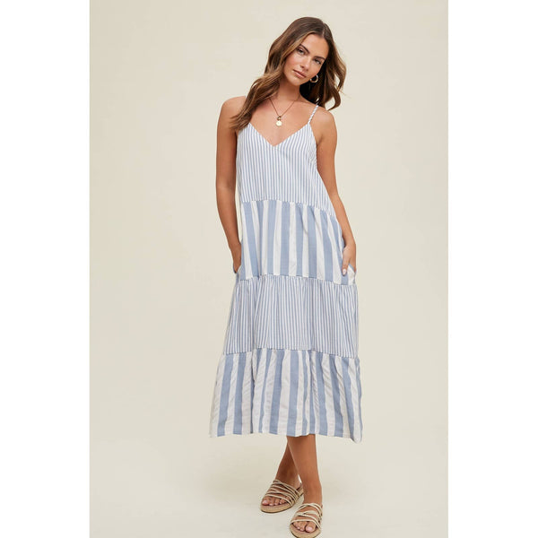 Trystan Tiered Multi-Striped Midi Dress