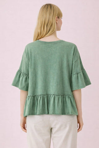 Mineral Washed Ruffle Detail Knit Top
