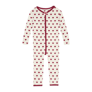 KicKee Pants - Print Convertible Sleeper with Zipper in Natural Hearts