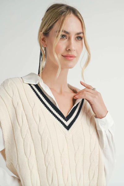 Sadie & Sage- Tara V-Neck Cable Sweater