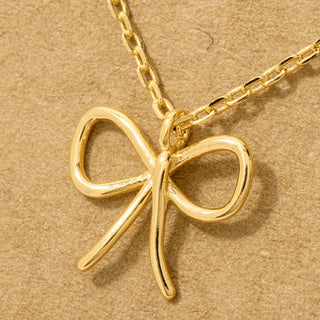 Gold Dipped Wire Ribbon Bow Pendant Necklace