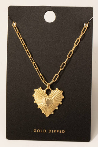 Gold Dipped Shining Heart Pendant Necklace