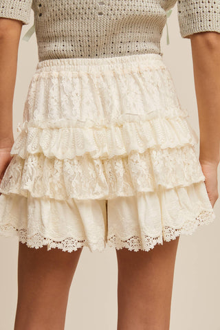 The Lace Tiered Shorts with Ruffle Details