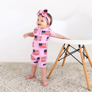 Gigi and Max - Pink Flag Shorty Zip Bamboo 4th of July Flag