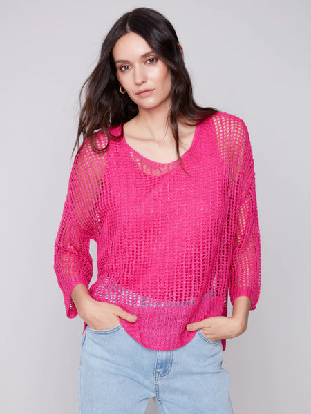 Charlie B- Fishnet Crochet Top- Punch Pink