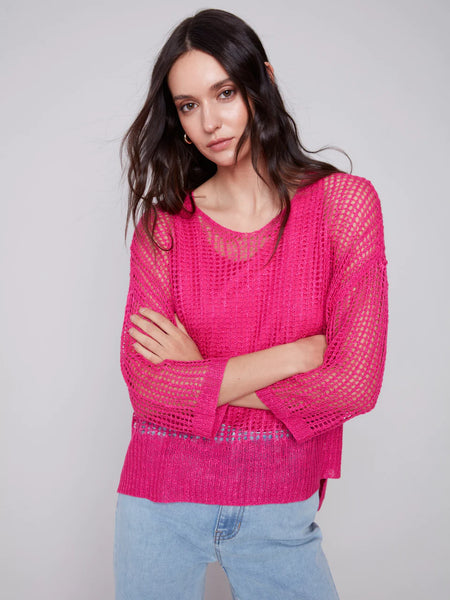 Charlie B- Fishnet Crochet Top- Punch Pink