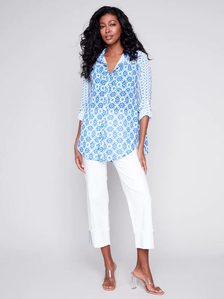 Charlie B- Printed Crinkle Georgette Blouse - Geo