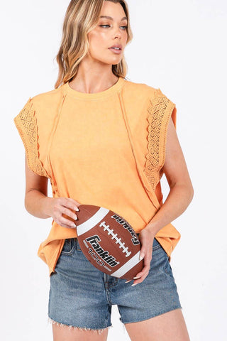 Molly -MINERAL WASHED TRIM SHORT SLEEVE TOP