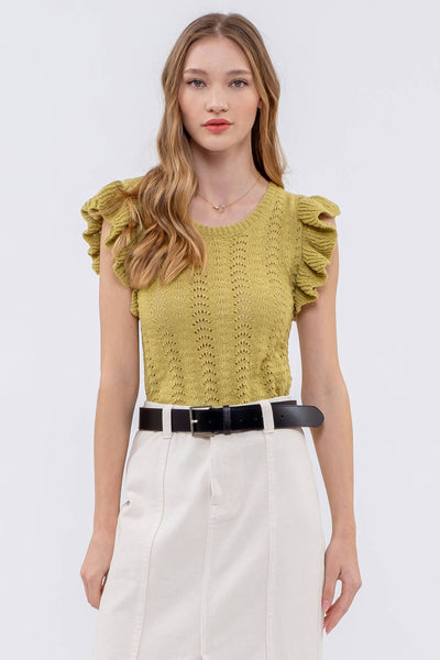 MINE - EYELET BACK TIE CROCHET KNIT TOP