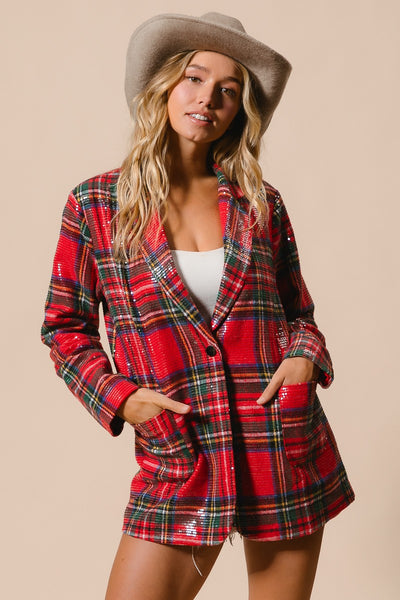 Christmas Plaid Sequin Jacket