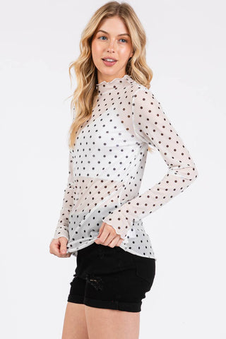 The Polka Dot mesh Long Sleeve Top