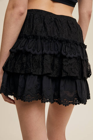 The Lace Tiered Shorts with Ruffle Details