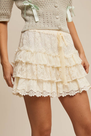 The Lace Tiered Shorts with Ruffle Details