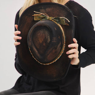 Distressed Fabric Band Rustic Cowgirl Fedora Hat