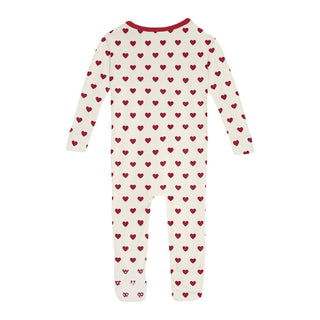KicKee Pants - Print Convertible Sleeper with Zipper in Natural Hearts