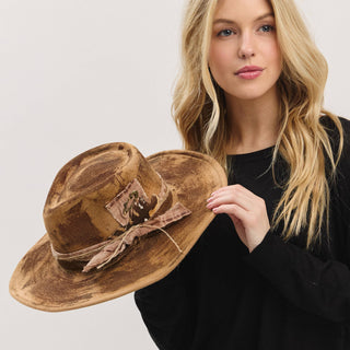 Rustic Cowgirl Feather and Band Fedora Hat