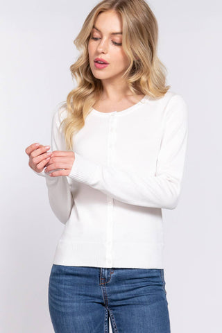 The Long Sleeve Round Neck Button Down Sweater Cardigan