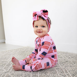 Gigi and Max - Betty Pink Flag Ruffle Zip Bamboo4th of July Sleepies Little