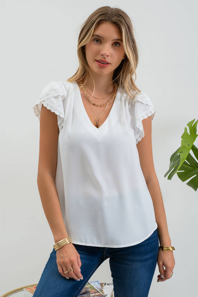 Teegan Tulip Sleeve Lace Trim Top