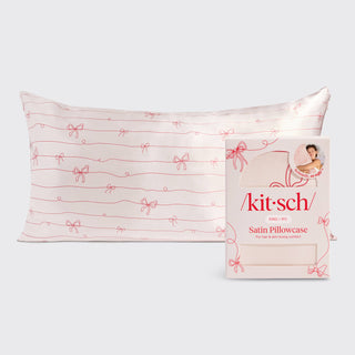 KITSCH - Satin Pillowcase in Striped Bows - King