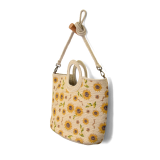 Sunflower Painted Zia Jute Crossbody Tote