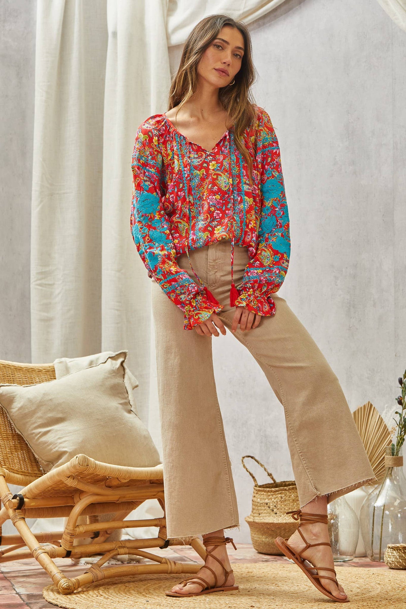 Tunic Top Features Long Sleeves With Embroidery