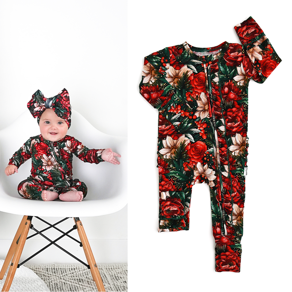 Gigi and Max - Gloria Ruffle Zip Bamboo Kids Clothing Sleepies Christmas