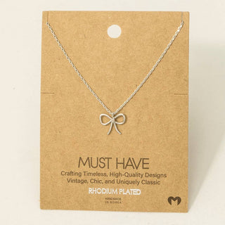 Gold Dipped Wire Ribbon Bow Pendant Necklace