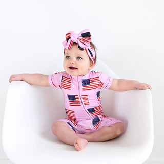 Gigi and Max - Pink Flag Shorty Zip Bamboo 4th of July Flag