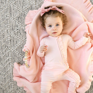 Gigi and Max - Light Pink RUFFLE ZIP Bamboo Keepsake 2-Way Zip Baby Outfit