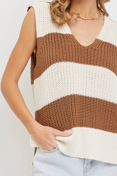 Jenny V-Neck Sweater Vest- Cream/Mocha