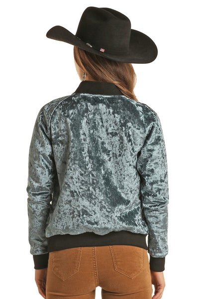 Rock & Roll Denim- Velour Bomber Jacket