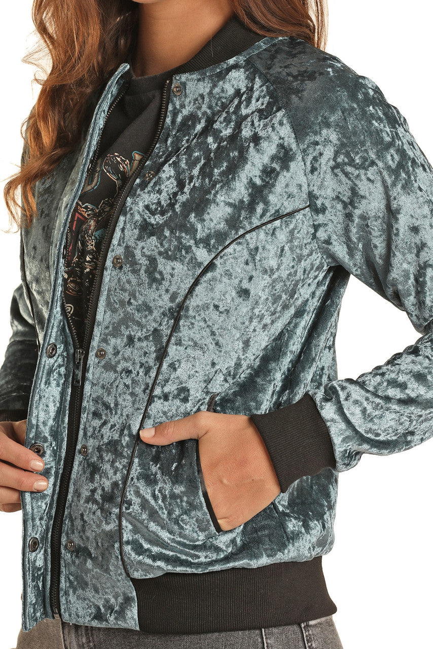 Rock & Roll Denim- Velour Bomber Jacket