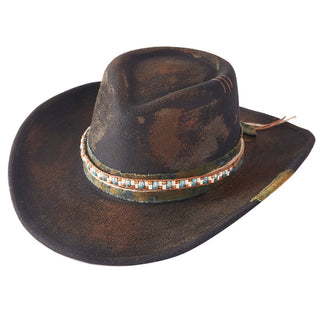 Distressed Fabric Band Rustic Cowgirl Fedora Hat