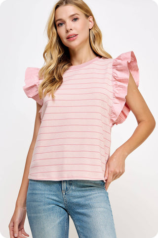 The Allie Stripe Top-stitch Knit Top