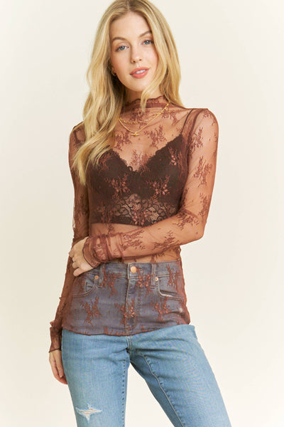 Genesis- Mesh HIgh Neck Lace Top