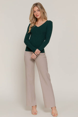The Long Sleeve V-neck Fitted Viscose Rib Sweater Top