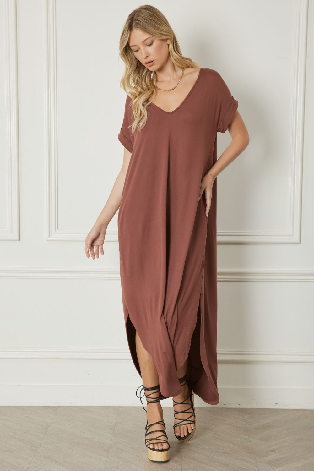 Kari Jersey Knit V-Neck Dress