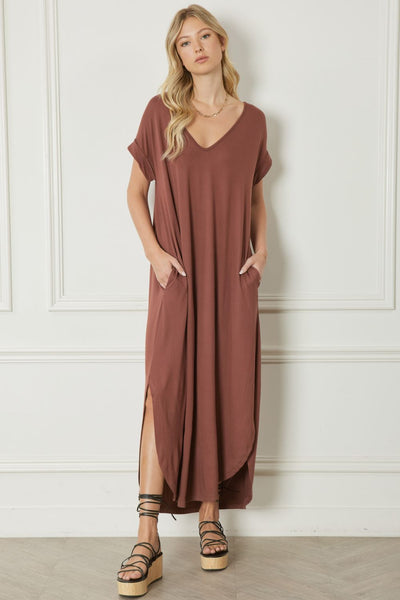 Kari Jersey Knit V-Neck Dress