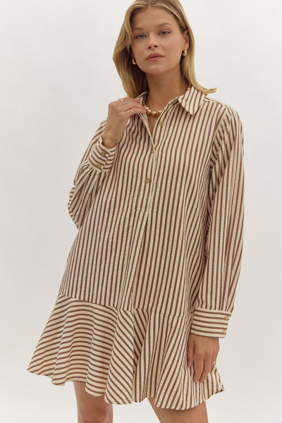 Dianna Striped Long Sleeve Drop Mini Dress