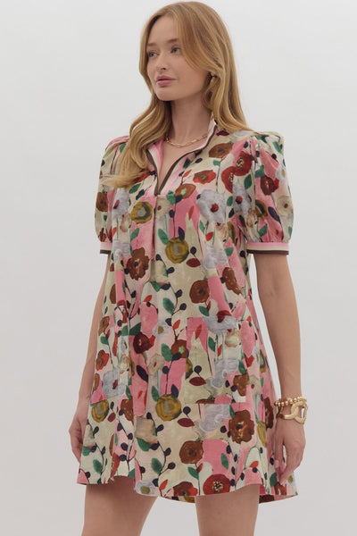 Dara Floral Print Collared Mini Dress